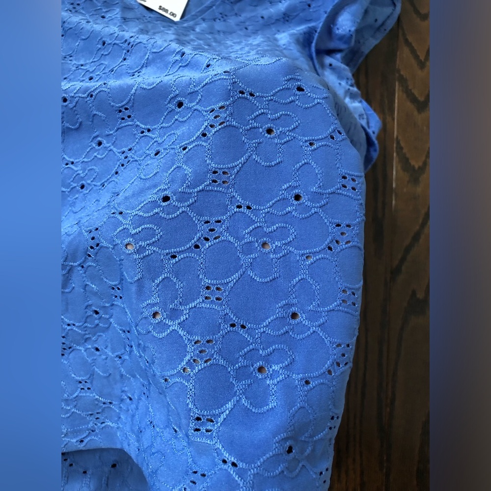 *NWT* Michael Kors Women's L Floral Lace Eyelet Blue Flutter Sleeved Blouse - Picture 9 of 11